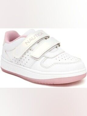 Nautica Kids White and Pink Velcro Casual Sneakers
